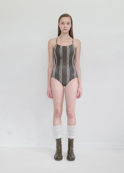 Polka Lace One-Piece Swimsuit_Brown