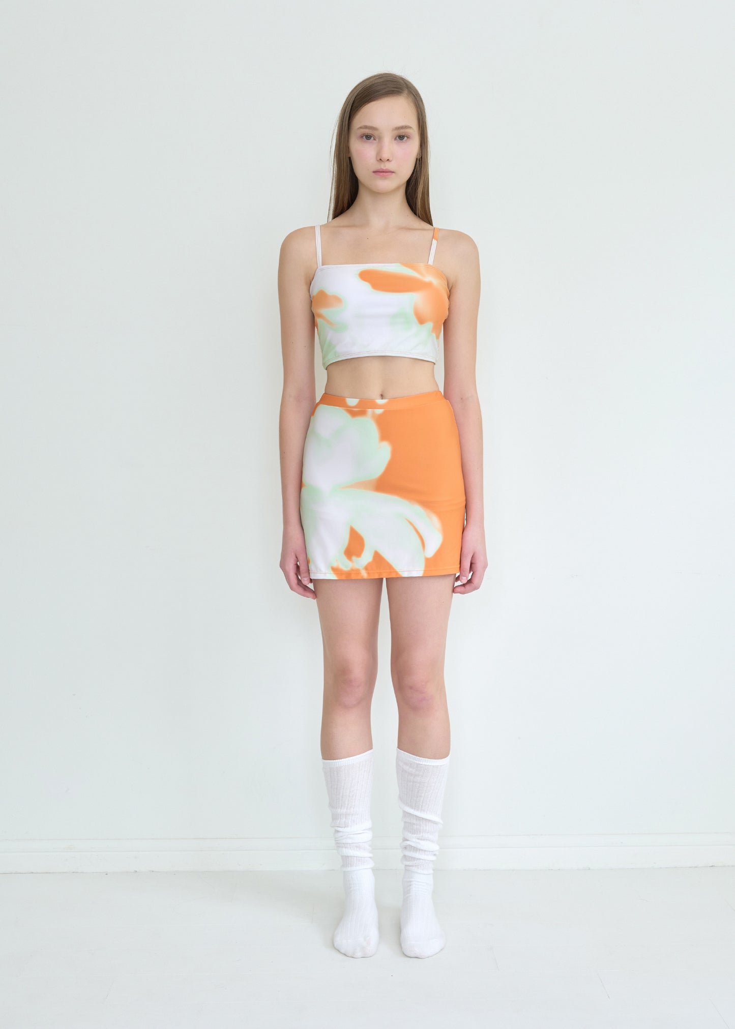 Flower Tube Top Skirt Set_Orange